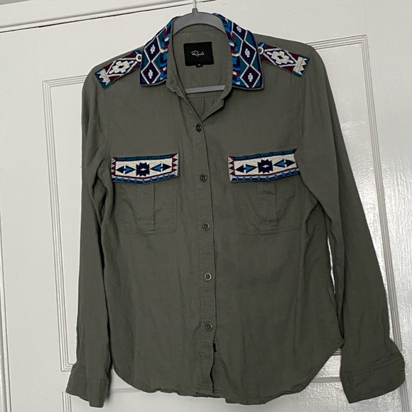 Rails Kona Linen Blend Button-Up Shirt Embroidered - Picture 5 of 11